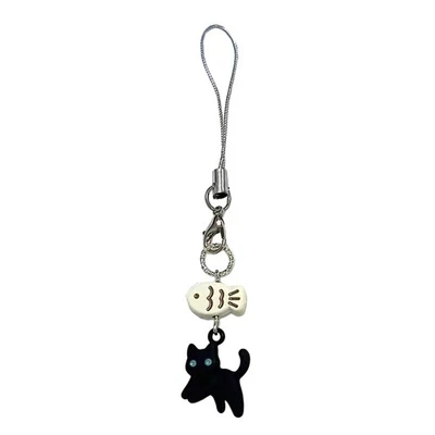 Black Cat Phone Charm Cute Kawaii Fish Bag Accessories - Image 1 of 4