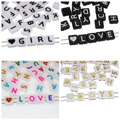 200pcs Double Row Square Beads 8mm 2-Hole Alphabet Letter Acrylic Tiles Bracelet - Image 1 of 4
