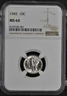 1945 Mercury Dime NGC MS-64 - Image 1 of 2
