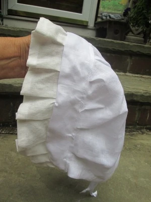 REENACTOR 18TH C REV WAR COLONIAL DAY CAY PLEATED LINEN ROUND EARED PERIOD LADY - Image 1 of 4