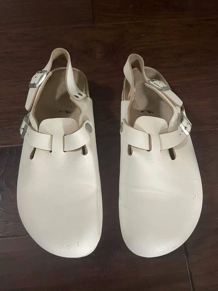 Birkenstock Tokio Super Grip Cuero Blanco Unisex Talla 40 M7 Zapatos Sandalias Slides Foto 1 de 4