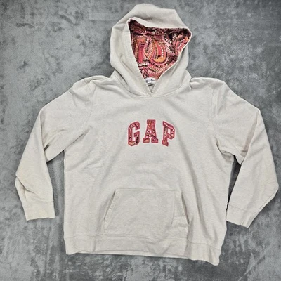 GAP пуловер толстовка с капюшоном женщин Sz XXL вересковый белый мешковатые пейсли печать нашивка логотип - Изображение 1 из 4