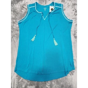 NEW Ruff Hewn Tie Neck Sleeveless Blouse Size 1X Blue Rayon Lightweight Flowy - Picture 1 of 10