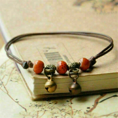 Retro Campana Dije Mujeres Hombres Tobillera Pulsera Cuentas de Cerámica Tejido Cuerda Pie Cadena Foto 1 de 4