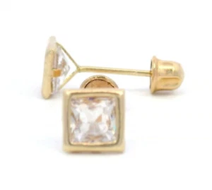 Pendientes Tioneer 4 mm bisel princesa oro amarillo 14k tornillo trasero - Imagen 1 de 2