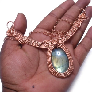 Labradorite Jewelry Copper Love Gift Wire Wrapped Chain Necklace CN-18 - Picture 1 of 6