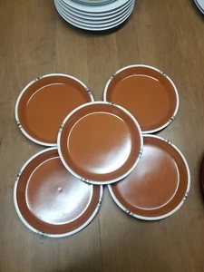 5 Dansk Salad Plates 7 3/8" Mesa Terracotta Rust Brown White Trim Euc Bin 118 - Picture 1 of 8