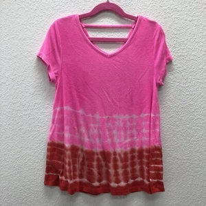 Justice Girls Size 10 Shirt Top Red Pink White Loose Fitting Flare Tie Dyed - Picture 1 of 4