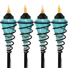 Swirled Metal/Glass 2-in-1 Outdoor Lawn Torch - Blue - Set of 4 by Sunnydaze