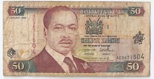 Kenya 50 shillings 1996 President Daniel Toroitich Arap Moi,  Dromedary caravan