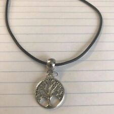 tree of life tibetan silver charm pendant on a 18" black leather necklace