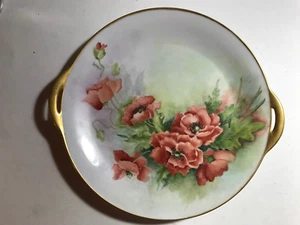 LOT #1: TIRSCHENREUTH, GERMANY: H/P OPEN HANDLED FLORAL CAKE PLATE 10-1/2" - Picture 1 of 4