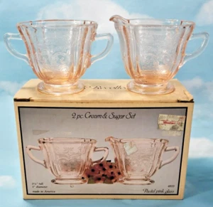 Vintage 1982 Pink Recollection Pastel Pink Glass Cream & Sugar Set - Picture 1 of 8