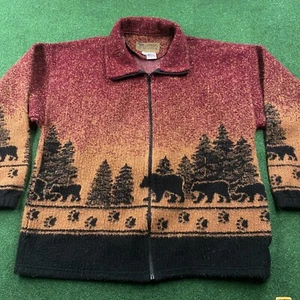 Vintage Bear Animal Fleece Sweater Mens M Red Nature 90S Full Zip Up USA MADE - Picture 1 of 6