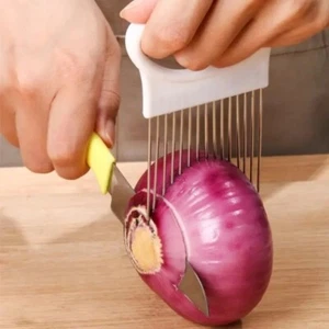 Onion slicer with stainless steel holder easy chopper for vegetables fruits - Picture 1 of 10