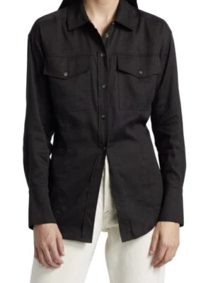 Top con marco Arie Cutaway manga larga mezcla de lino en negro talla XS NUEVO SIN ETIQUETAS $298 Foto 1 de 4