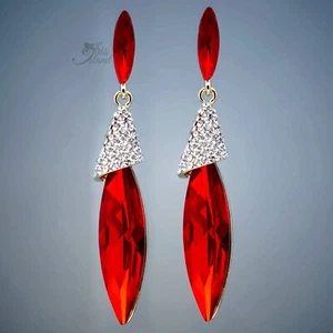 Pendientes colgantes rojos cristal estrás piedra marquesa chapada en oro para mujer 51 - Imagen 1 de 5
