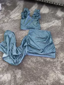 Ladies size 8/10 Blue glitter sparkle ruffle skirt & top party set HANDMADE - Picture 1 of 6