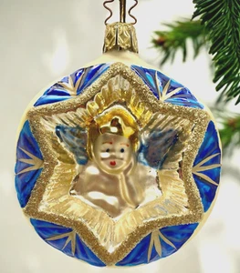 Vintage Inge Glas de Alemania Vidrio Soplado Adorno de Navidad Ángel en Estrella 1999 - Imagen 1 de 4