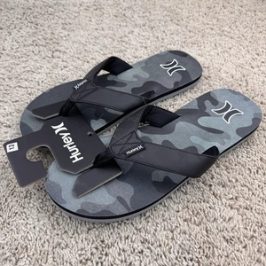 Hurley Layback Flip Flops Sandals Gray Camo Men 13 Beach Pool Comfort Slides NWT - Picture 1 of 10