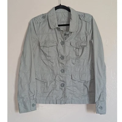 Chaquetas Caslon informales utilitarias para mujer talla grande azul grisáceo botones grandes algodón Foto 1 de 4