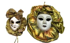 Mardi Gras Carnival Masquerade Porcelain Hand Painted Wall Mask Venetian Pair 2 - Picture 1 of 9