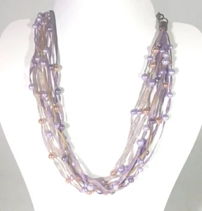 Carol Lee Purple Ribbon Iridescent Metallic Bead Choker Necklace Adjustable - Picture 1 of 7