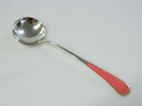 Vintage Watson Sterling & Pink Guilloche Enamel 5 1/2" Ladle Cover