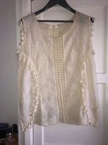 Embroidered cotton Tunic Kaftan Top XL 14-16 Boho Broderie Ethnic Folk Tassles - Picture 1 of 12