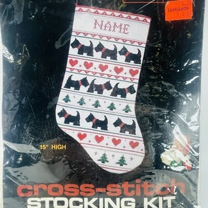 Scottie Dog Terrier Cross Stitch Christmas Stocking Kit Titan Needlecraft 15in - Picture 1 of 8