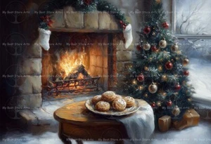 CHRISTMAS TREE COOKIES FANTASY ART PRINT, Holiday Wall Decor, Winter Poster E237 - Picture 1 of 2