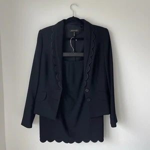 ESCADA Black Wool Suit Scalloped Accented Jacket 40 & Skirt Size 38 - Picture 1 of 10