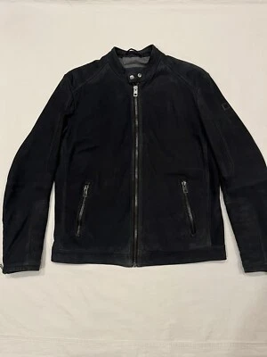 Hugo Boss Orange Sheepskin Navy Leather Motorcycle Cafe Racer Jacket Mens Sz 46R - Image 1 of 4