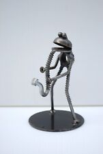 Frog play saxophone scrap metal sculpture, Cool Father gift, Wow gift for her