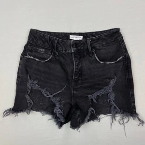 Good American Bombshell Shorts 2/26 Womens Button Fly Distressed Cutoff Hem Blk - Picture 1 of 5