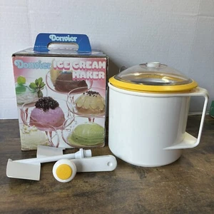 DONVIER ICE CREAM MAKER Chillfast Japan 1 QT 2 Pints Yellow Rim Hand Crank BOX - Picture 1 of 12