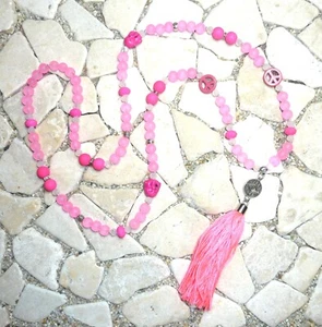 ★ lange Kette ★ HIPPIE BOHO IBIZA PEACE ★ AUGE ★ QUASTE ★ neonpink ★ - Bild 1 von 4