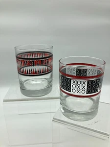 VTG Set of 2 Backgammon & Tic Tac Toe Low Ball Glasses Game Night - Picture 1 of 4