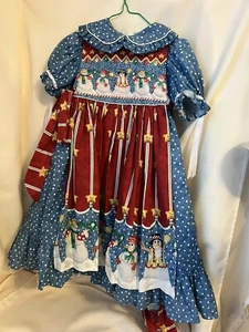 Daisy Kingdom Vintage Factory Made Pinafore Snowman Dress In Girls Size 4 - Picture 1 of 10