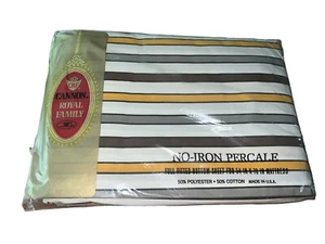 Vintage Cannon Royal Family Full Fitted Sheet Contempo Stripe Percale Retro NEW - Picture 1 of 7