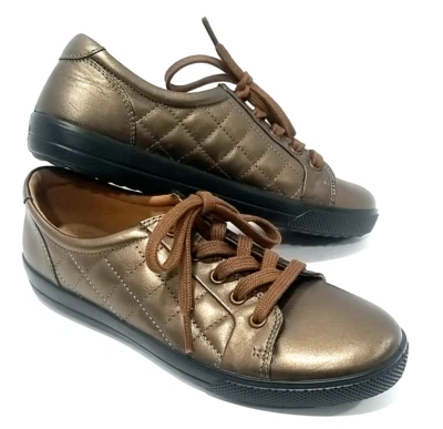 Hotter Brooke Quilted Leather Shoes Womens 7 Bronze Sneaker Lace-up Comfort  - Image 1 of 4