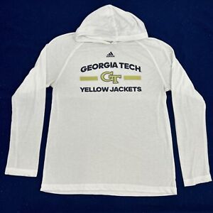 Georgia Tech Yellow Jackets Shirt Women's L White adidas Ultimate Tee Hooded