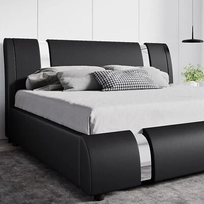 Modern Deluxe Platform Bed Frame with Iron Pieces Decor and Adjustable Headboard - Image 1 of 4