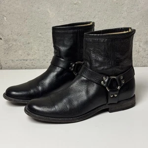 Frye Phillip Harness Black Leather Boots Short Biker Ankle Womens - Size 10 - Picture 1 of 16