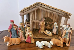 Belén vintage Sears 3297889 pesebre establo y 11 figuras de porcelana con caja - Imagen 1 de 13