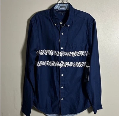 NUEVO CON ETIQUETAS Camisa Tommy Hilfiger Para Hombres Pequeña Azul Floral Con Botones Manga Larga Informal Foto 1 de 4