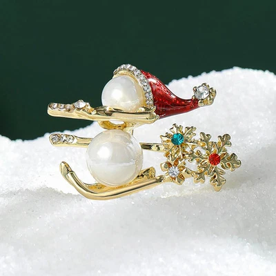 Luxury Snowman Brooch Pin – Crystal Rhinestone Christmas Winter Holiday Gift - Image 1 of 4