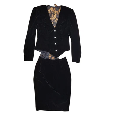 Traje De Colección Años 80 7/8 Karen Okada Climax David Howard Terciopelo 2 Piezas Encaje Cuello en V Foto 1 de 4