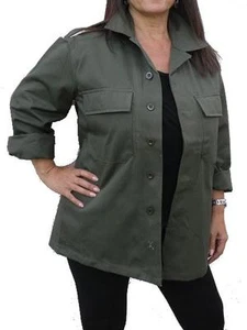 New Ladies Womens Military Army Vintage Shirt Jacket Field Khaki Retro Cotton - Picture 1 of 9
