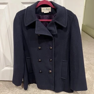 LL Bean Women's Classic Lambswool Peacoat - Dark Navy Size 12 - Picture 1 of 8